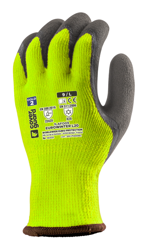 Gants EUROWINTER L20 acrylique bouclette J10, paume double enduit latex