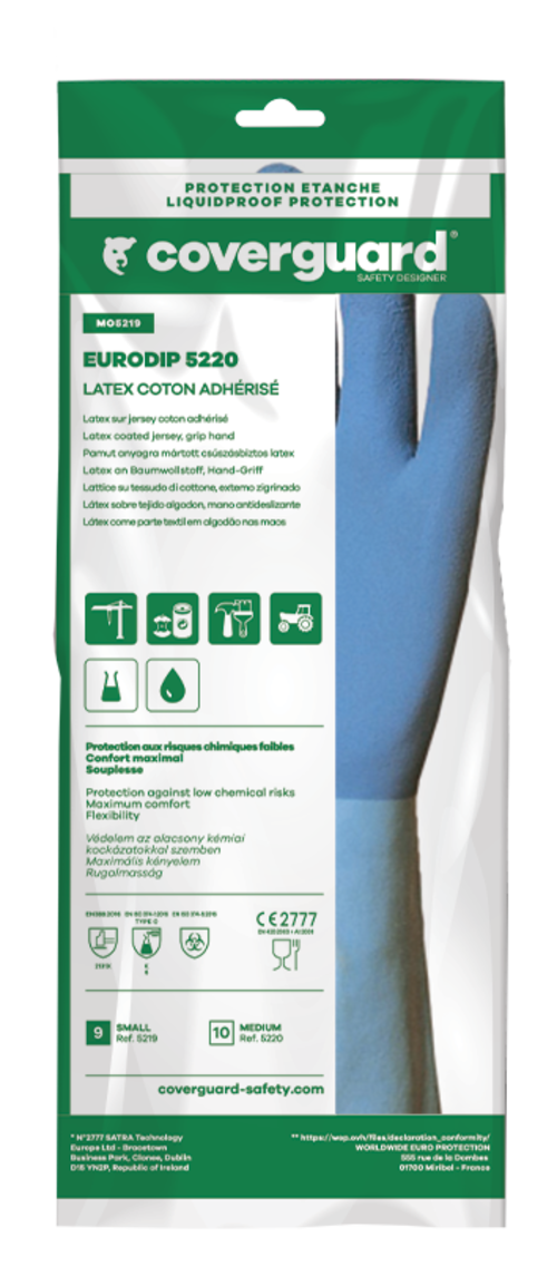 Gants EURODIP 5220 latex sur jersey coton adhérisé