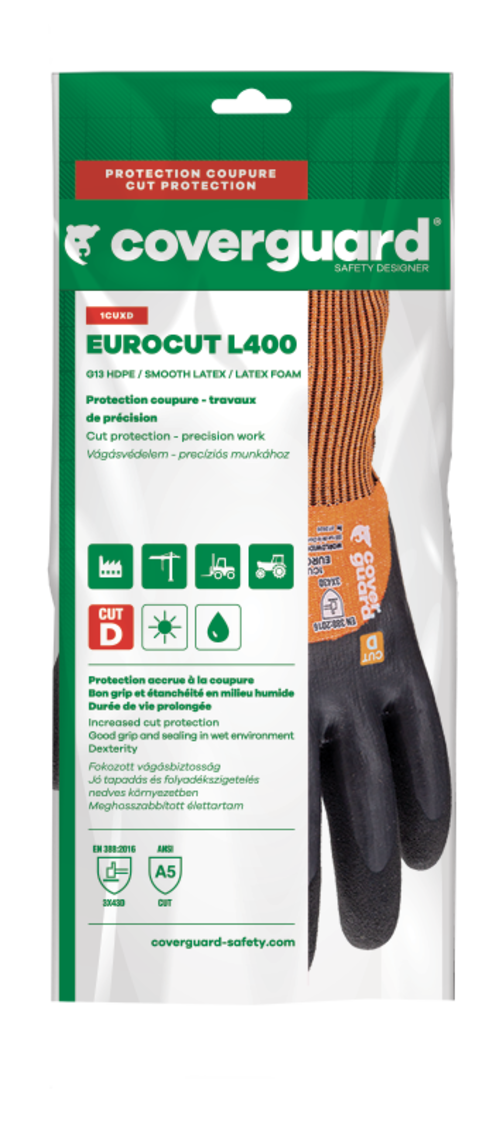 Gants EUROCUT L400 CUT D. HPPE J13 dble end. 3/4 latex