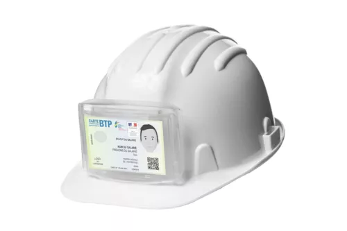 Porte badge pour casque de protection