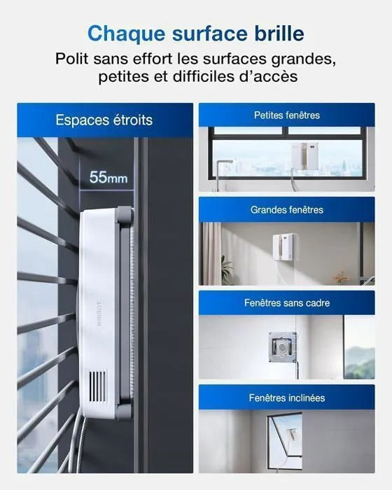 Mini Robot de Nettoyage de vitres, Double Buses avec pulvérisation ultrasonique, ECOVACS WINBOT - Reconditionné – Très bon état