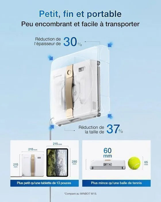 Mini Robot de Nettoyage de vitres, Double Buses avec pulvérisation ultrasonique, ECOVACS WINBOT - Reconditionné – Très bon état