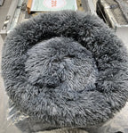 Coussin douillet pour chat – Rond – Effet fourrure – Gris - Occasion – Très bon état